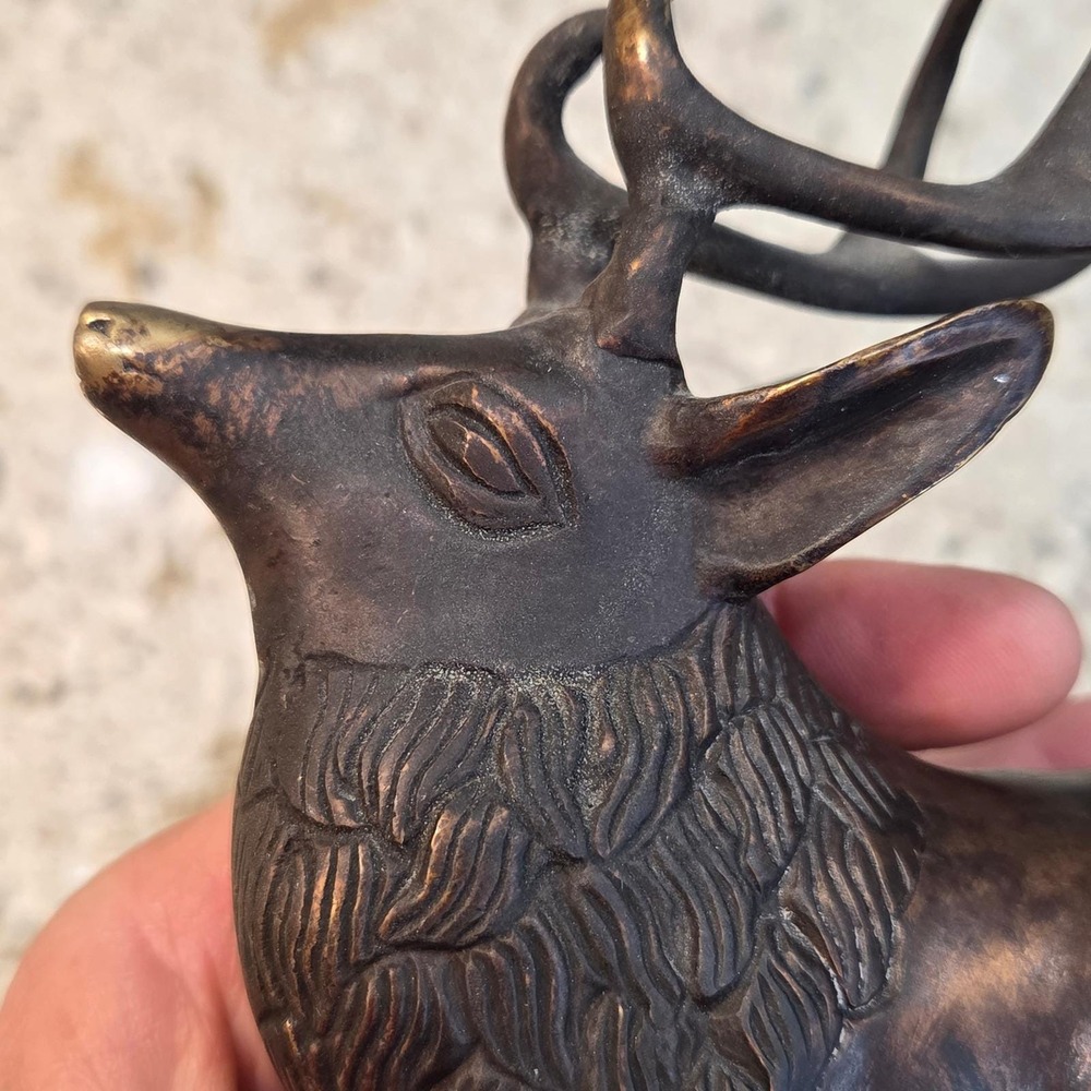 Vintage Bronze Stag Figurine Standing Deer Antler Statue Made in India 8.5 Inch - Picture 12 of 12